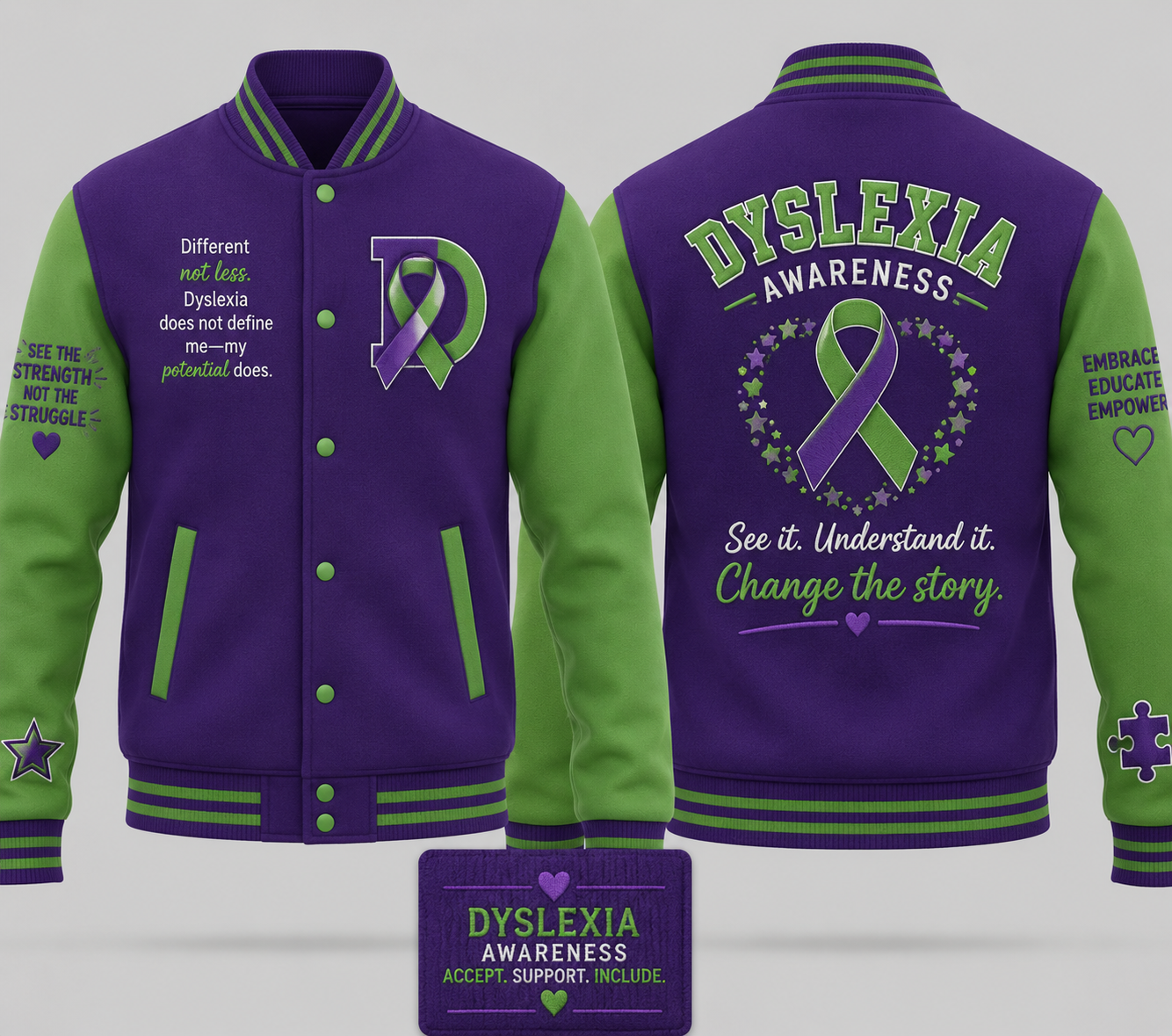 Dyslexia awareness letterman jackets